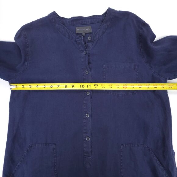 MICHAEL STARS 100% Linen Tunic Top Button Down Shirt Lagenlook Beachy Boho Navy - Picture 3 of 6